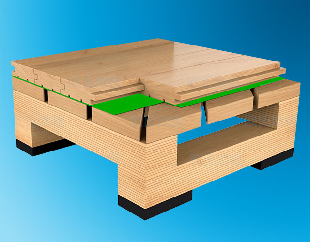 雙層龍骨結構45°斜鋪運動木地板
